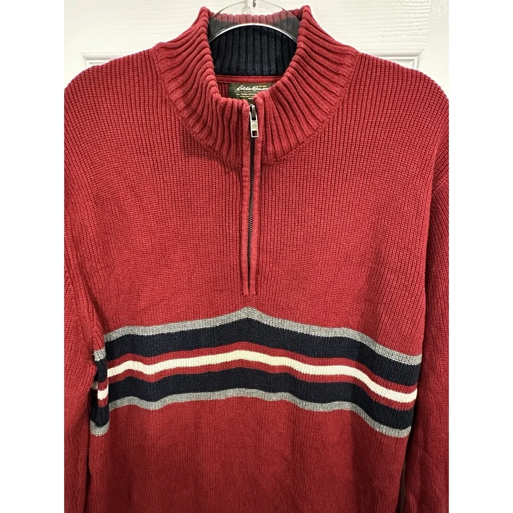 Eddie Bauer 1/4 Zip Knit 100% Cotton Pullover Sweater Men's‎ Size Large Dark Red